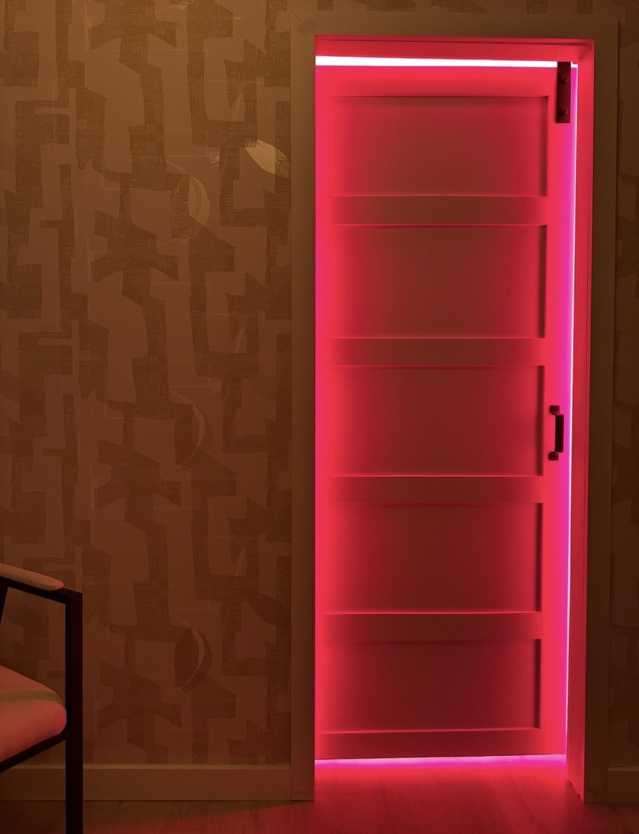 The doorway to the red light room, lit from inside