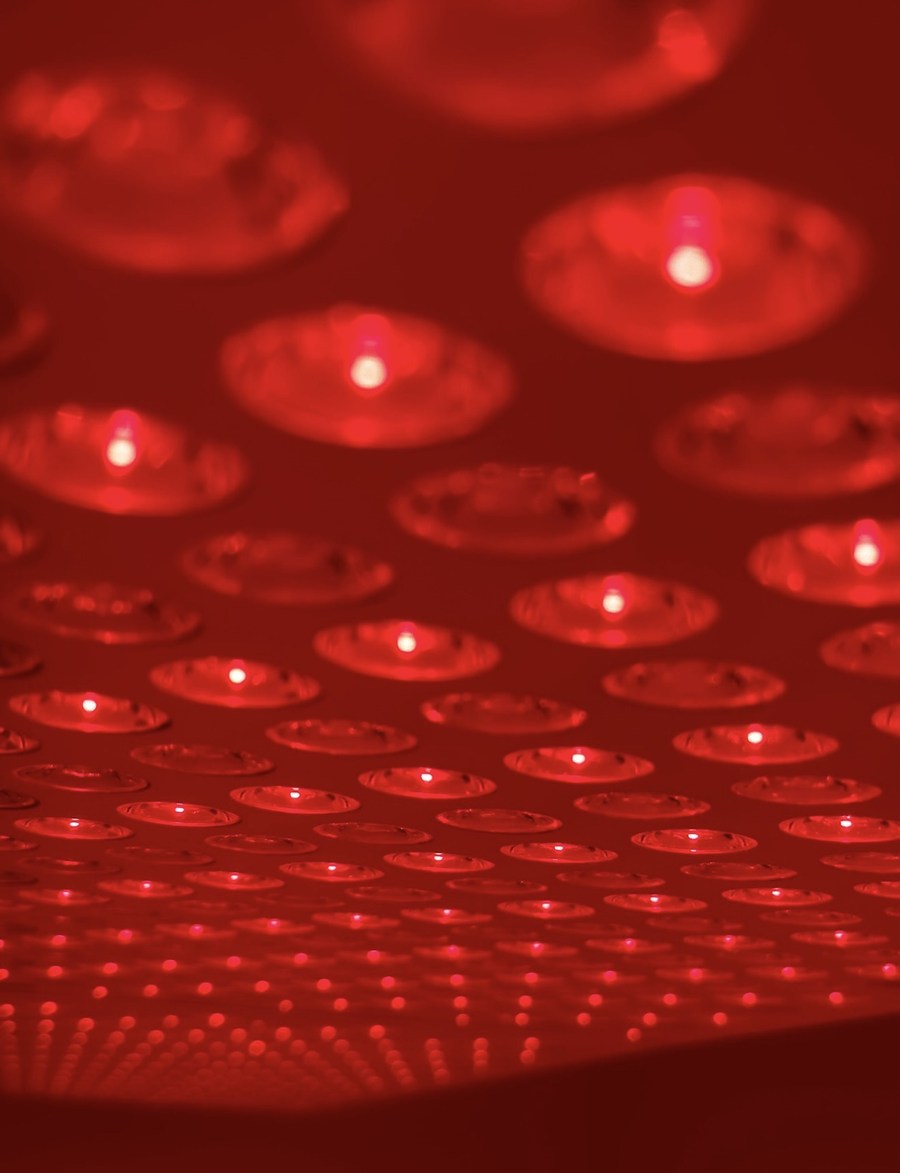Close-up of the clinical-grade red light panel
