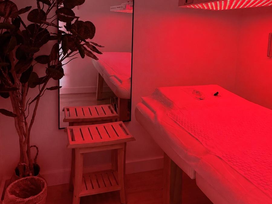 The red light therapy room at Cøntrast, East Austin